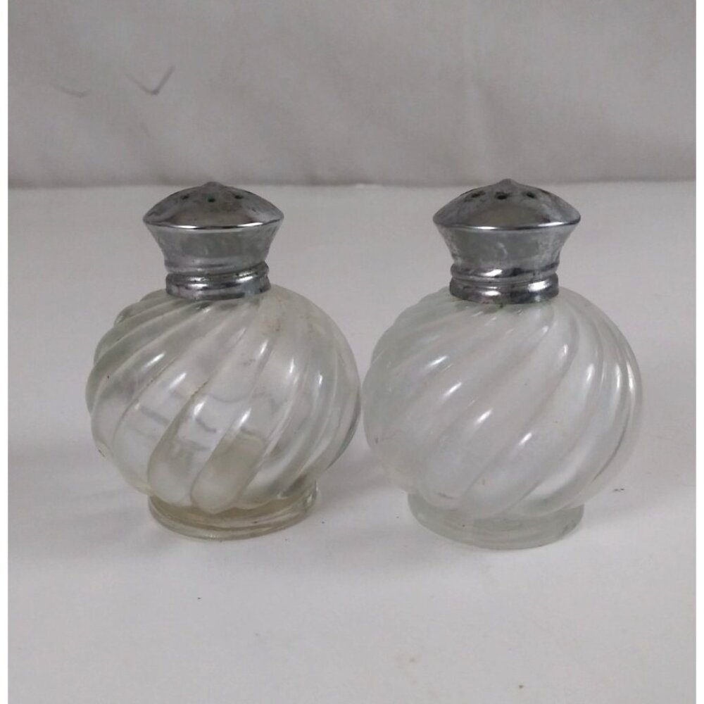 Vintage Irice NY Clear Glass Swirl Ball Salt & Pepper Shakers